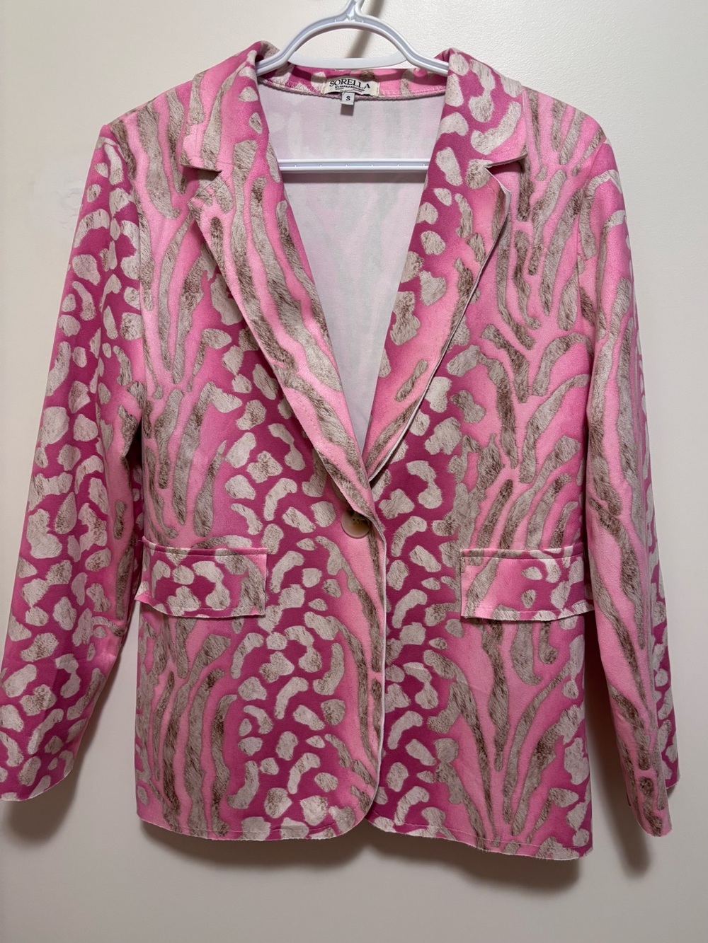Sorella Blazer made in Italy pretty animal print sz S faux pockets stretch sz S